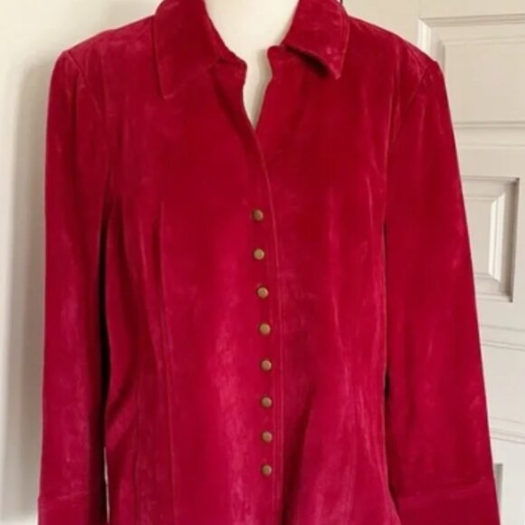 Coldwater Creek Red Suede Leather Jacket Classic Coat Size 2X - Picture 1 of 11